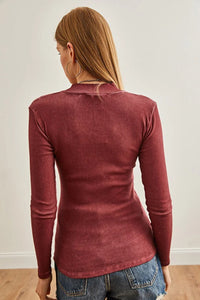 Zippered Turtleneck Stretch Blouse