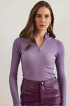 Zippered Turtleneck Stretch Blouse