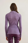 Zippered Turtleneck Stretch Blouse