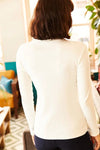 Zippered Turtleneck Stretch Blouse