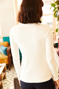 Zippered Turtleneck Stretch Blouse