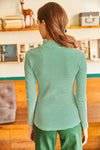 Zippered Turtleneck Stretch Blouse