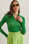 Zippered Turtleneck Stretch Blouse