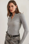 Zippered Turtleneck Stretch Blouse