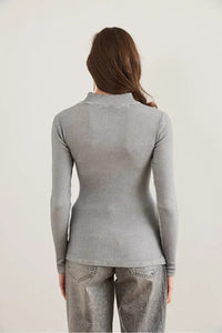 Zippered Turtleneck Stretch Blouse