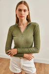 Zippered Turtleneck Stretch Blouse