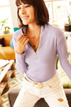 Zippered Turtleneck Stretch Blouse