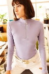 Zippered Turtleneck Stretch Blouse