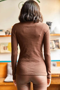Zippered Turtleneck Stretch Blouse