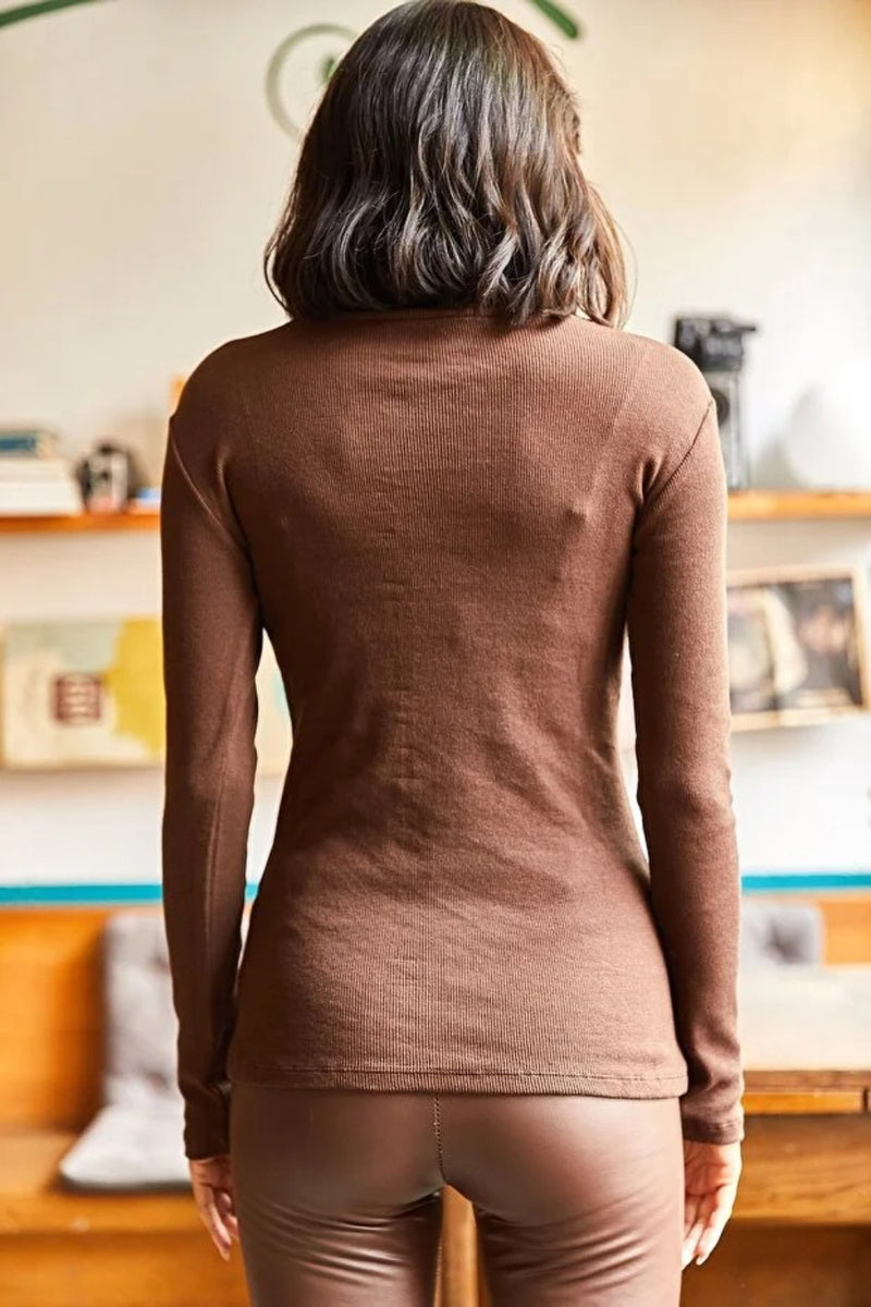 Zippered Turtleneck Stretch Blouse