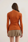 Zippered Turtleneck Stretch Blouse