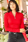 Zippered Turtleneck Stretch Blouse