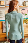 Zippered Turtleneck Stretch Blouse