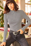 Zippered Turtleneck Stretch Blouse