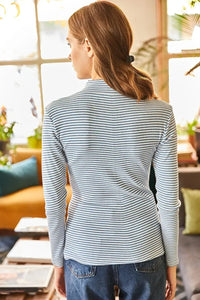 Zippered Turtleneck Stretch Blouse