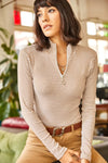 Zippered Turtleneck Stretch Blouse