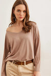 V-Neck Viscose Blouse with Silver Stitching Details