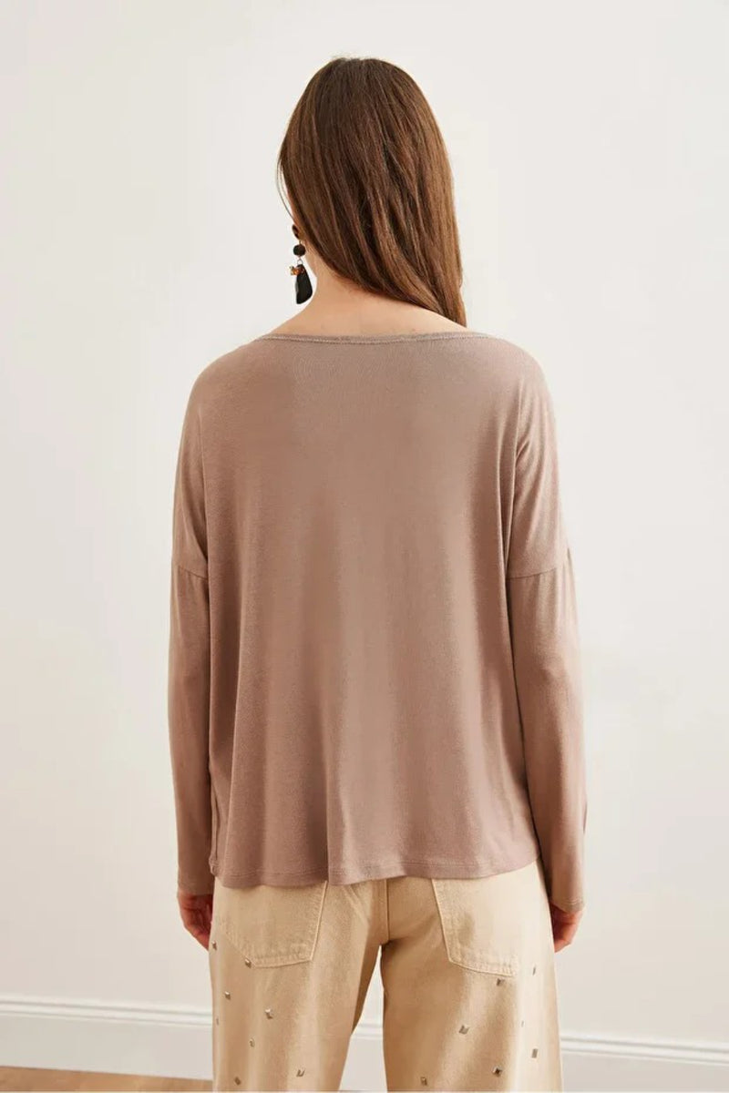 V-Neck Viscose Blouse with Silver Stitching Details