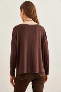 V-Neck Viscose Blouse with Silver Stitching Details
