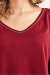 V-Neck Viscose Blouse with Silver Stitching Details