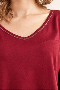 V-Neck Viscose Blouse with Silver Stitching Details