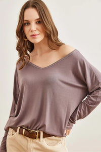 V-Neck Viscose Blouse with Silver Stitching Details