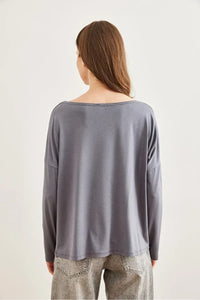 V-Neck Viscose Blouse with Silver Stitching Details