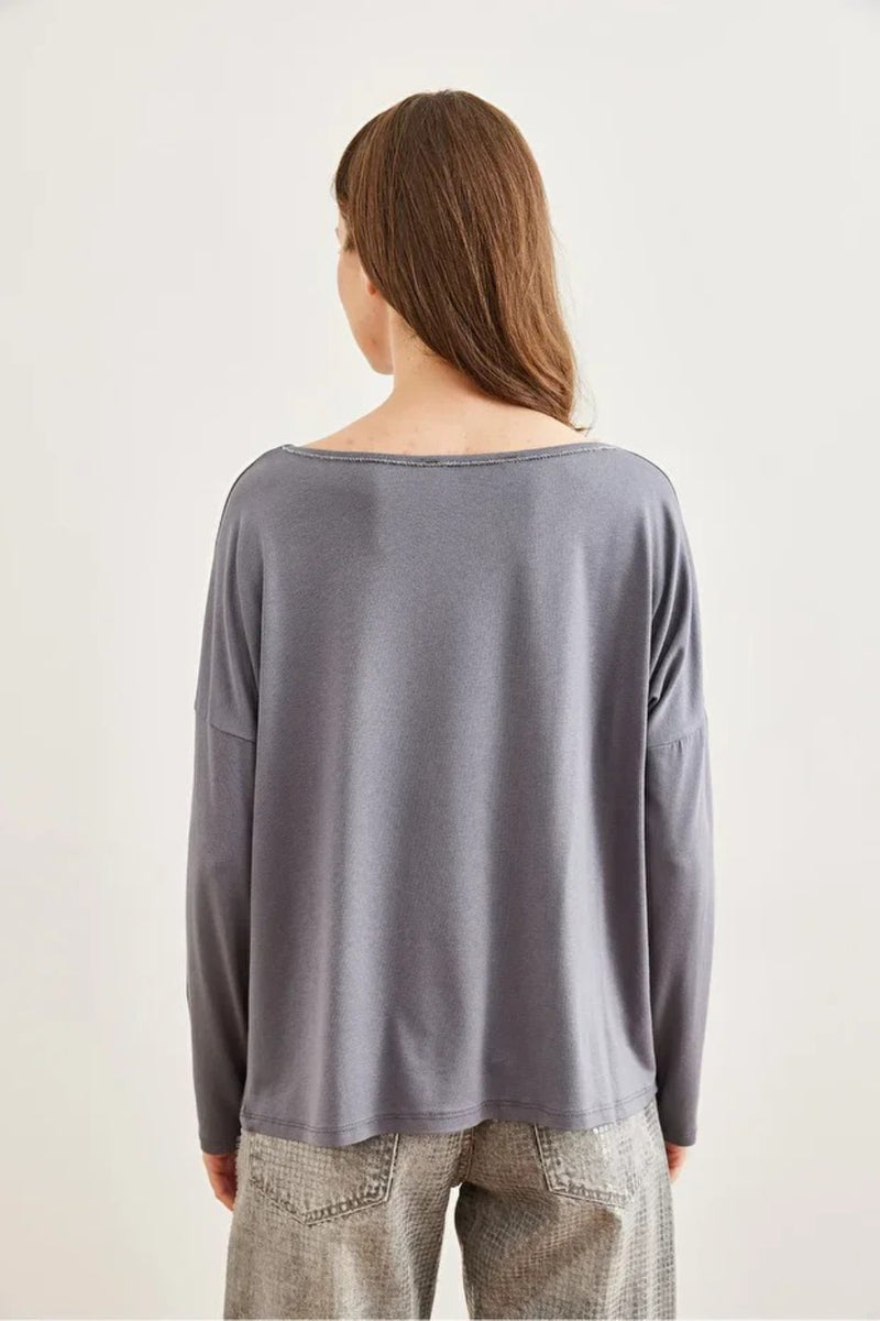 V-Neck Viscose Blouse with Silver Stitching Details