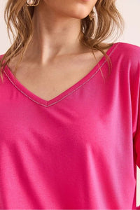 V-Neck Viscose Blouse with Silver Stitching Details