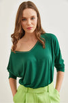 V-Neck Viscose Blouse with Silver Stitching Details