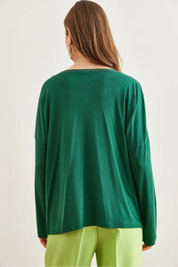 V-Neck Viscose Blouse with Silver Stitching Details