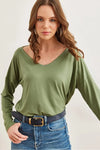 V-Neck Viscose Blouse with Silver Stitching Details