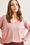 V-Neck Viscose Blouse with Silver Stitching Details