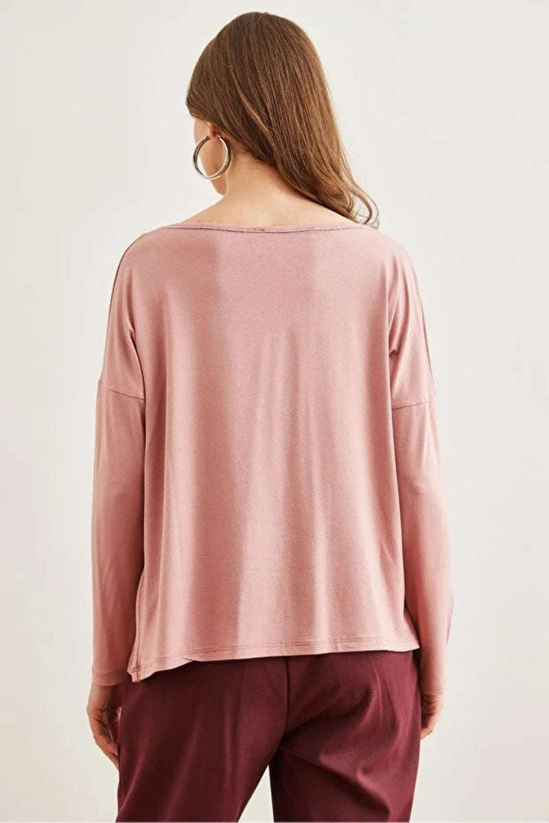 V-Neck Viscose Blouse with Silver Stitching Details
