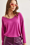 V-Neck Viscose Blouse with Silver Stitching Details