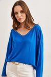 V-Neck Viscose Blouse with Silver Stitching Details