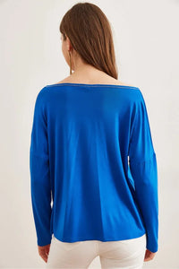 V-Neck Viscose Blouse with Silver Stitching Details