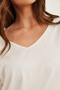 V-Neck Viscose Blouse with Silver Stitching Details
