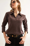 Polo Neck Tunisian Knit Blouse