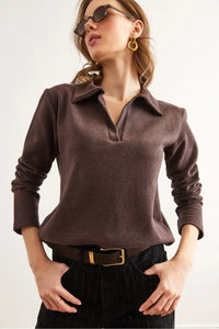 Polo Neck Tunisian Knit Blouse
