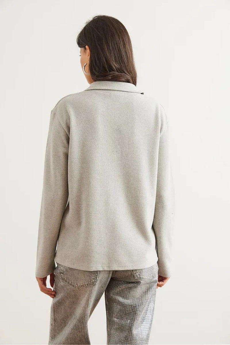Polo Neck Tunisian Knit Blouse