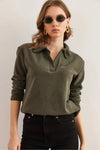 Polo Neck Tunisian Knit Blouse