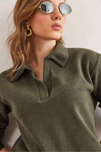Polo Neck Tunisian Knit Blouse