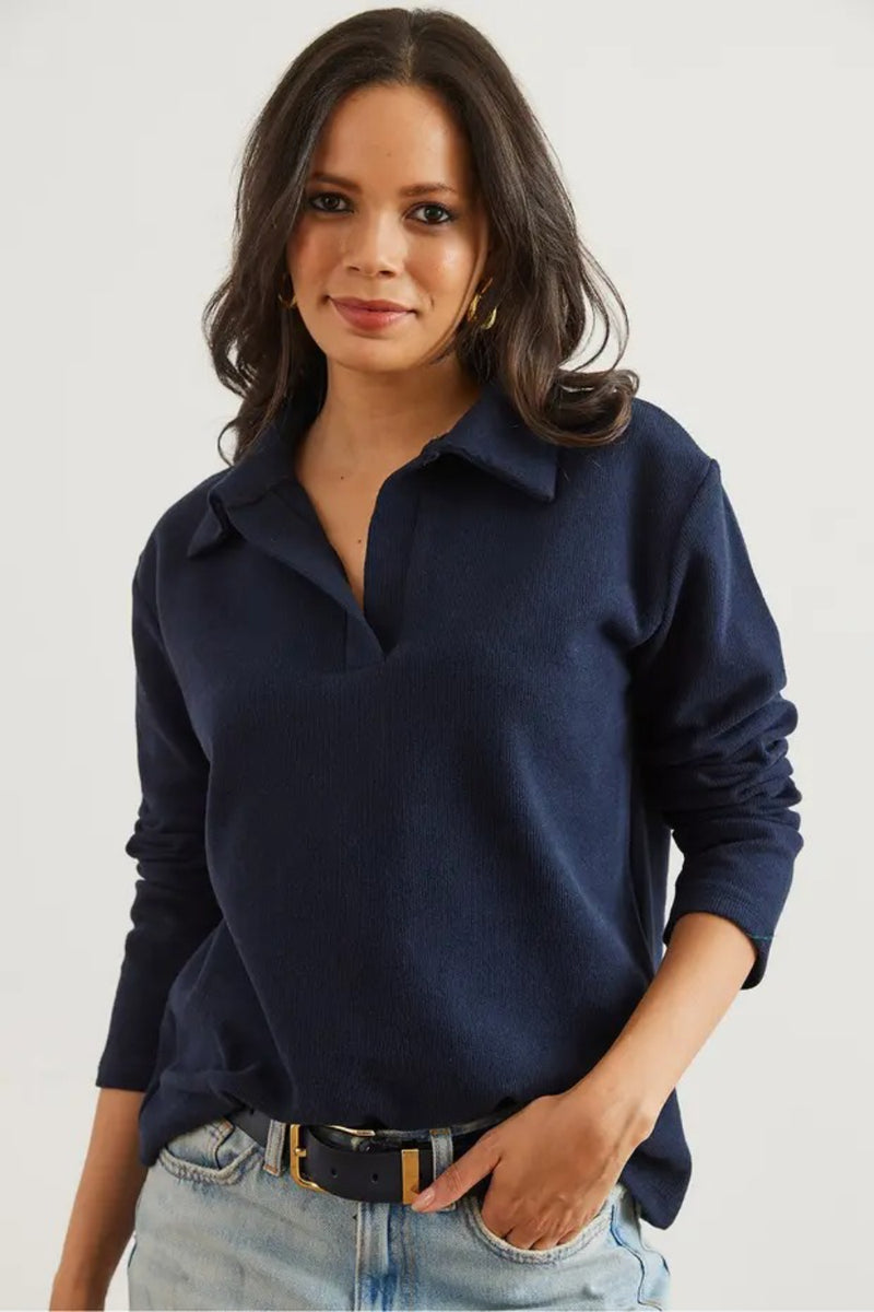 Polo Neck Tunisian Knit Blouse