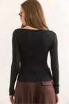 Black Deep V-Neck Lace-Detail Stretch Cotton Blouse