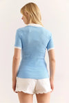 Polo Collar Color-Detail Stretch Cotton Blouse