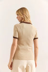 Polo Collar Color-Detail Stretch Cotton Blouse