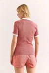 Polo Collar Color-Detail Stretch Cotton Blouse