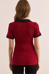 Polo Collar Color-Detail Stretch Cotton Blouse