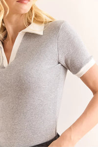 Polo Collar Color-Detail Stretch Cotton Blouse